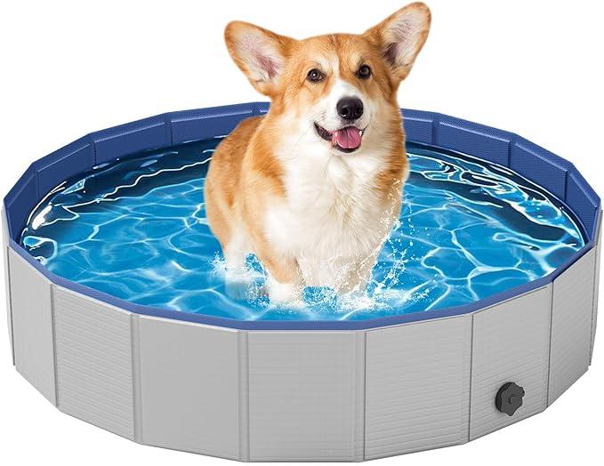 Dog Pool for Small Dogs, Plastic Pool for Dogs, Dog Bathtub Portable, Foldable Pool for Dogs Slip-Resistant (32"x 8")-PurrikoPets
