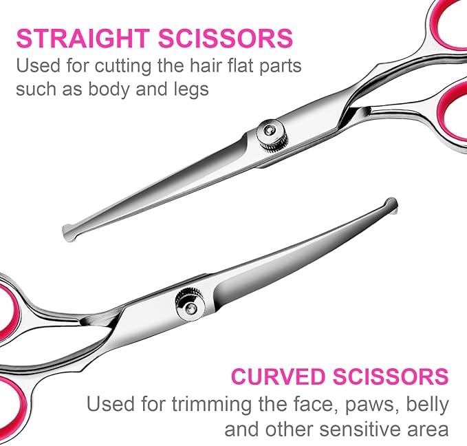 6 in1 Professional Dog Grooming Scissors Kit, Dog Shears for Grooming with Safety Round Tips, Titanium Coated Grooming Scissors for Dogs Cat Pet At Home-PurrikoPets