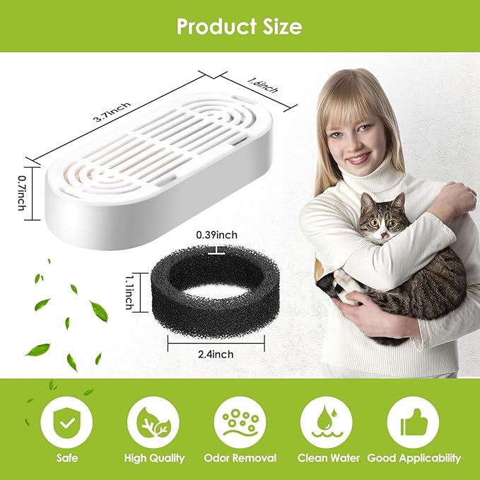 6 Pack Replacement Cat Fountain Filters & Replacement Sponges for Stainless Steel Pet Fountain with Water Level Window, Fountain Carbon Filters for Dog Water Dispenser Bowl-PurrikoPets