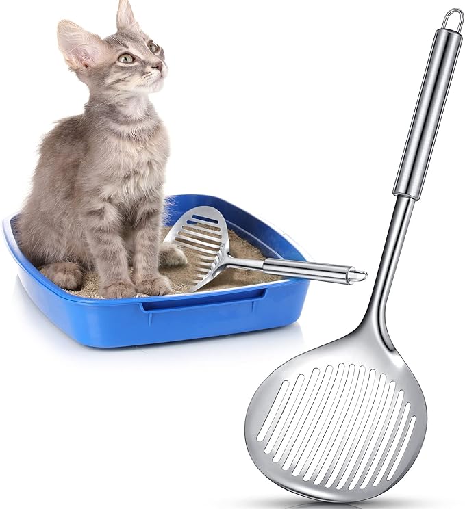 2 Pcs Cat Metal Litter Scoop Litter Scoop, Cat Accessories Scooper Stainless Steel Kitty Poop Sifting Cleaning for Litter Box, Metal Poop Sifter Pet Supplies-PurrikoPets