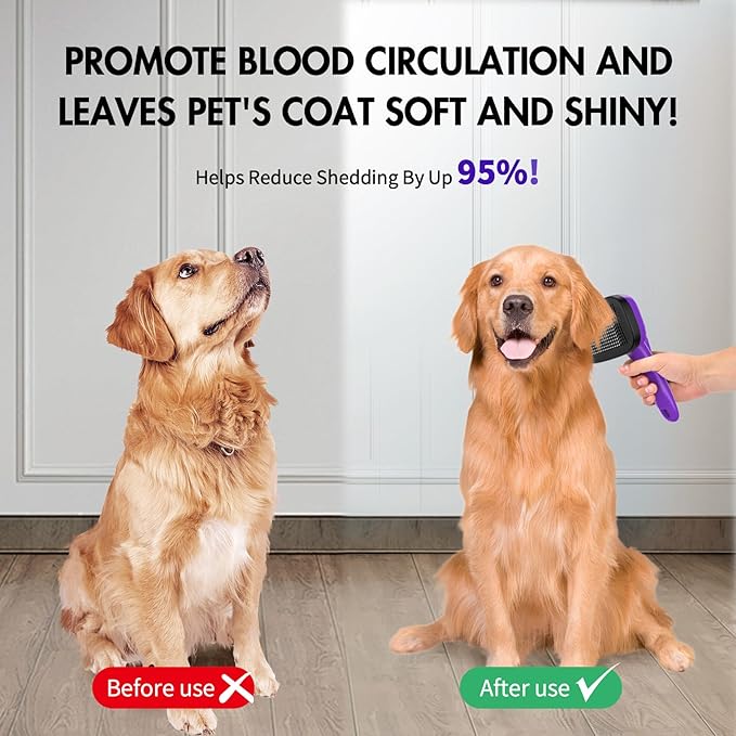 Dog Self Cleaning Slicker Brush for Shedding, Ideal for Short Long Haired Dogs, Including Cat. Removes Loose Fur, Undercoat, Mats, Tangled Hair. Suit for Large Medium Small Animal, Purple-PurrikoPets