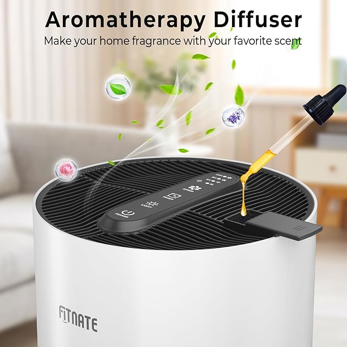 FITNATE Air Purifiers for Home Large Room Up to 1076 Ft² with Aromatherapy, H13 True HEPA Air Purifier for Pets, Quiet Air Cleaner for Smoke Dust Pollen Pets Dander Odor, with Night Light,Timer, White-PurrikoPets