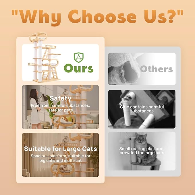 76.8'' Modern Cat Tree for Indoor Cats, Tall Wooden Cat Tower for Home Decoration, Multi-Level Tower with Transparent Cat Bed, Huge Cat Condo for Multi-Cat Families-PurrikoPets