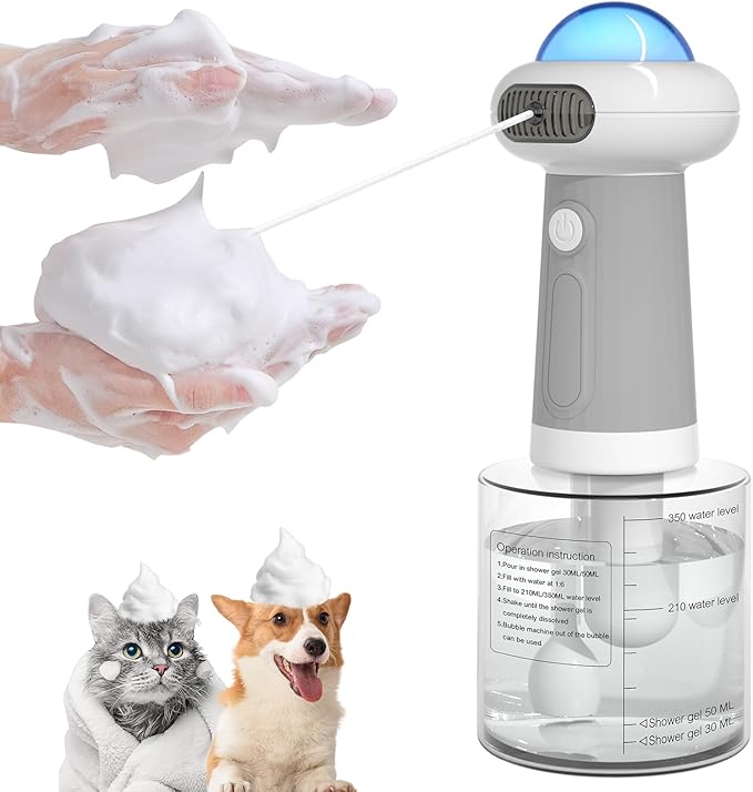 Dog Shampoo Dispenser, UFO Dog Shampoo Sprayer Electric Foaming Shampoo Dispenser for Dog and Cat Washing, for Bathtub, Kitchen Sink, Bathroom Cleaning, Grey-PurrikoPets
