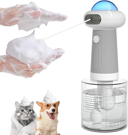 Dog Shampoo Dispenser, UFO Dog Shampoo Sprayer Electric Foaming Shampoo Dispenser for Dog and Cat Washing, for Bathtub, Kitchen Sink, Bathroom Cleaning, Grey-PurrikoPets