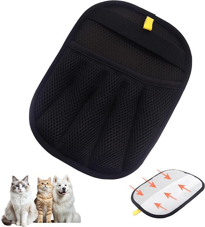 Electrostatic Pet Hair Remover Glove, Reusable Pet Hair Removal Glove for Dog & Cat Grooming, Double Sided Static Pet Hair Fur Remover Tool Mitt Gloves (2PCS) (1 Gloves+1 flea Comb)-PurrikoPets