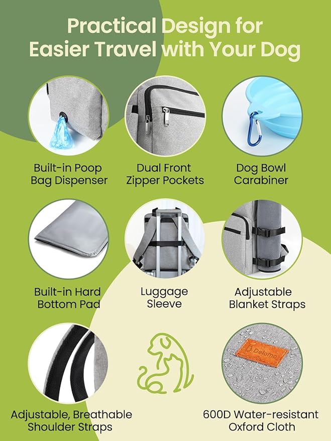 Dog Travel Bag, 25L Airline Approved Dog Travel Backpack for Pet Travel Accessories with 2 Food Storage Containers, 2 Foldable Bowls for Short Trips, Grey-PurrikoPets