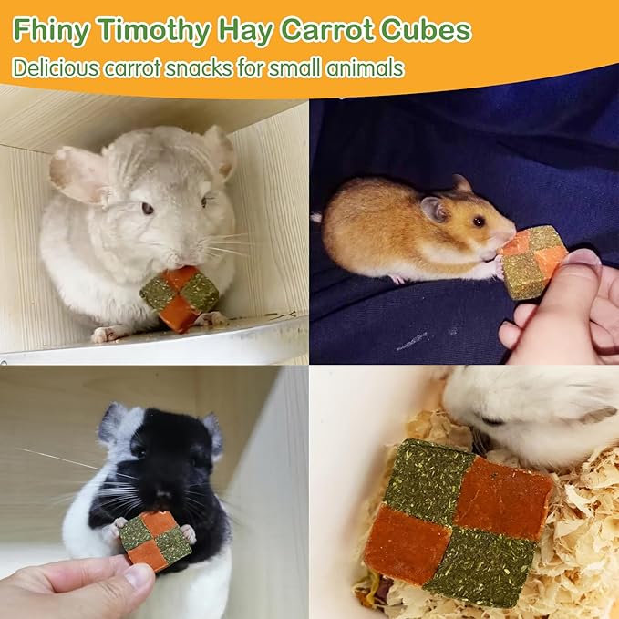 Fhiny 24 PCS Rabbit Chew Toys, Natural Timothy Hay Carrot Biscuit Handmade Bunny Molar Toys for Teeth Small Animal Snacks for Rabbits Guinea Pigs Chinchillas Hamsters Gerbils-PurrikoPets