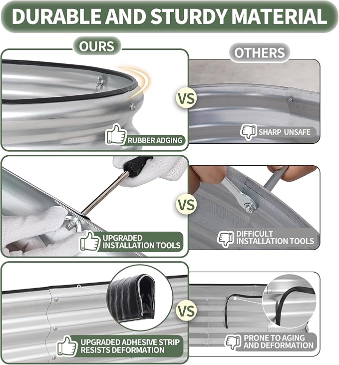 1MORE Galvanized Raised Garden Bed- Planter Garden Boxes Outdoor, Raised Beds for Gardening, 6x3x1ft Metal Garden Bed Kit for Vegetables Flower, Planter Raised Bed with Protective Tape & Tools.Silver-PurrikoPets