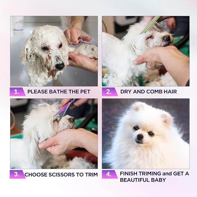 Gimars Dog Grooming Scissors Kit Professional 4CR with Safety Round Tip, 5 in 1 Heavy Duty Titanium Coated Thinning & Curved & Straight Shears-PurrikoPets