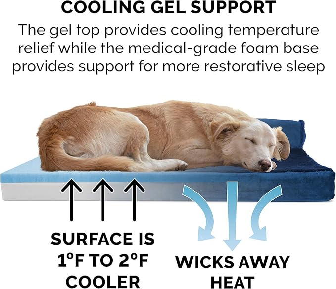 Furhaven Cooling Gel Dog Bed for Large Dogs w/ Removable Bolsters & Washable Cover, For Dogs Up to 125 lbs - Plush & Velvet L Shaped Chaise - Deep Sapphire, Jumbo Plus/XXL-PurrikoPets