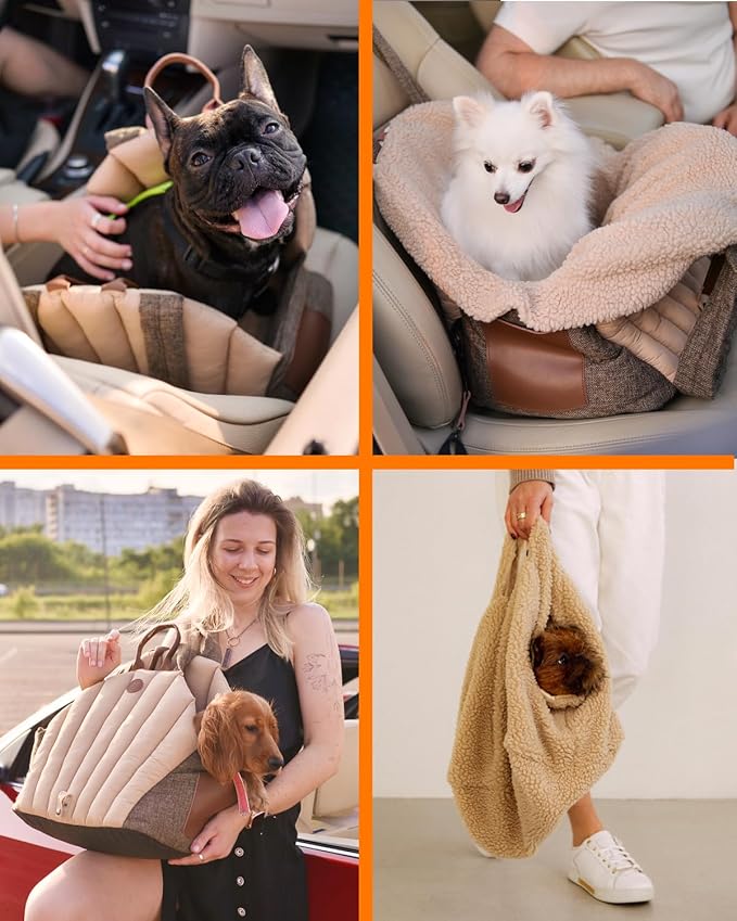 Dog Travel Bag | Cat Carrier | Small Pet Taxi | Lightweight Soft-Sided Tote, Car-Seat Compatible, Washable, 6–20 lb | Vegan Materials | Brown-PurrikoPets