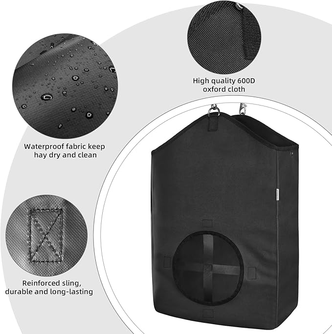 3 PCS Goat Hay Feeder,Hay Bags for Horses,Goats,Donkeys with Reinforced Oxford Fabric and High Strength Metal Clasp,Horse Feeding Supplies with Adjustable Strap for Easy Hanging (3Black)-PurrikoPets