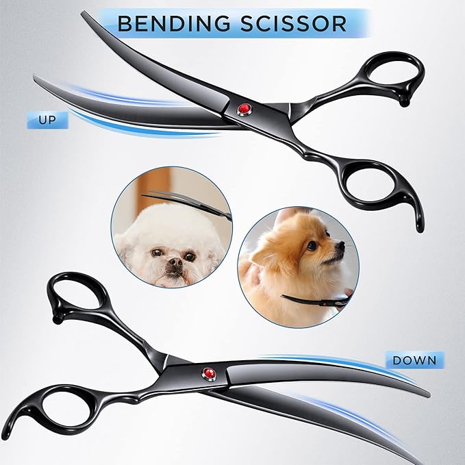 Gimars 7.0in Professional 4CR Stainless Steel Safety Round Tip 6 in 1 Dog Grooming Scissors Heavy Duty Titanium Coated Pet Grooming Scissor for Dogs, Cats and Other Animals-PurrikoPets