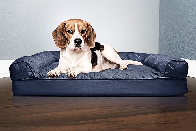 Furhaven Orthopedic Dog Bed for Medium/Small Dogs w/ Removable Bolsters & Washable Cover, For Dogs Up to 35 lbs - Quilted Sofa - Navy (Blue), Medium-PurrikoPets