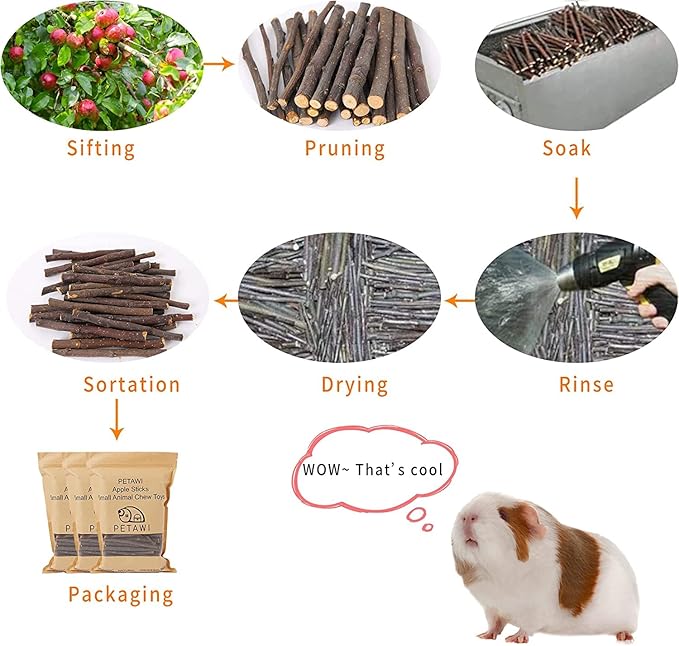 600g Apple Sticks Molar Wood Treats, Rabbit Toys Chinchilla Guinea Pig Bunny Toys Wood Chews Sticks for Teeth Rabbit Food Guinea Pig Hamster Gerbil Chews Small Animals Snacks(150 Pcs)-PurrikoPets