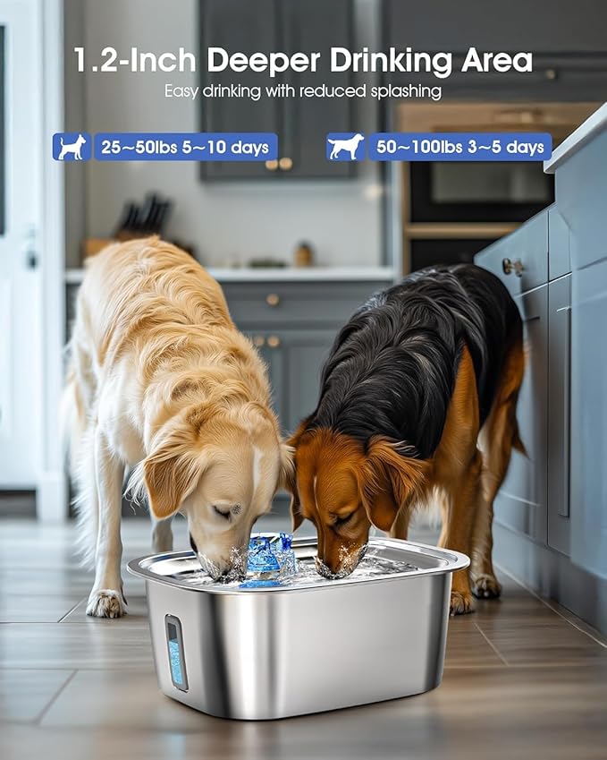 Dog Water Fountain for Large Dogs - 3 Gallon Stainless Steel Dog Water Bowl Dispenser with 4 Filters, Automatic Big Extra Large Capacity Pet Water Fountain, Easy Clean with Quiet Pump-PurrikoPets