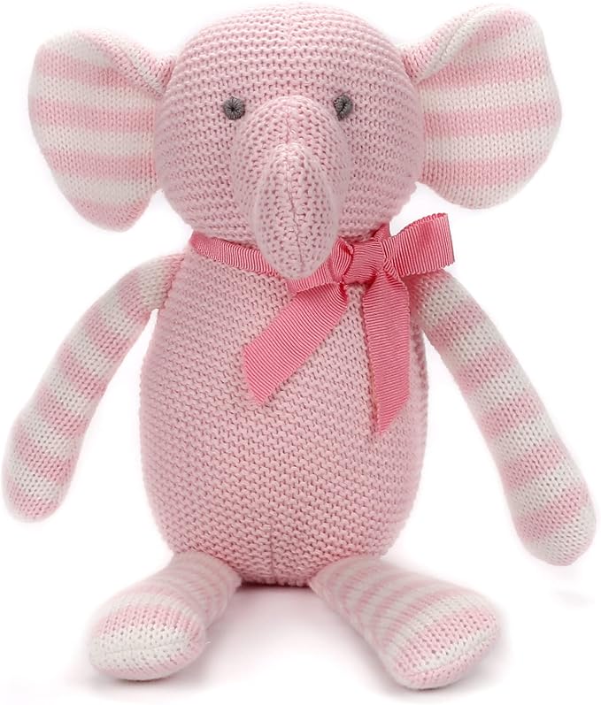100% Organic Cotton Baby Toys Pink Elephant Stuffed Animals for Newborn 7.1"-PurrikoPets