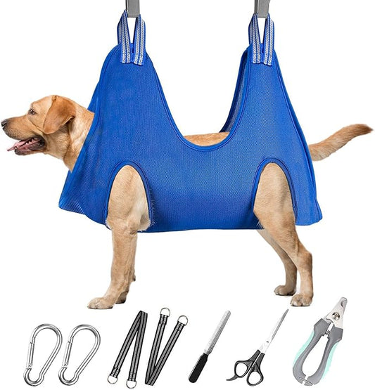 Dog Grooming Hammock for Large & Giant Dogs, Pet Grooming Sling with Nail Clippers, Trimmers & Scissors – Comfortable & Safe Grooming Harness for Stress-Free Nail Trimming for XXXL Dogs-PurrikoPets