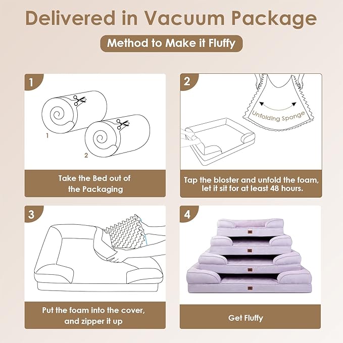 EHEYCIGA Orthopedic Dog Beds Large Sized Dog, Waterproof Memory Foam Pet Bed with Sides, Non-Slip Bottom Large Pet Bed with Washable Removable Cover, Lilac-PurrikoPets