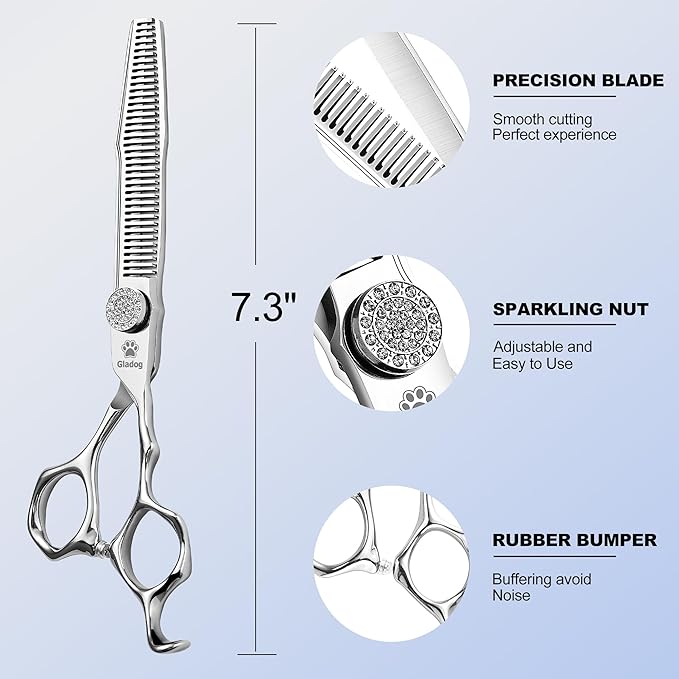 GLADOG 6.5" 9CR Thinning Shears for Dogs - Professional Dog Thinning Scissors with Luxurious Diamond Pivot Nut, Ideal Dog Grooming Scissors for Reducing Bulk, Dog Shears，Dogs Scissor for Grooming-PurrikoPets
