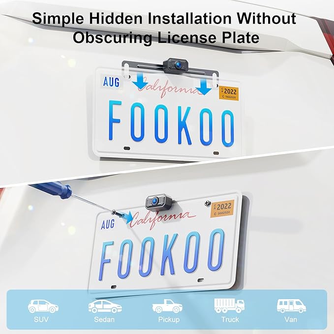 Fookoo HD 1080P 5-inch Wireless Backup Camera, 5" Split Screen Monitor Rear View Licence Plate Camera, DIY Guide Lines Wide Angle IP69 Waterproof Easy to Install for Car Pickup Van SUV - DW5CT-PurrikoPets