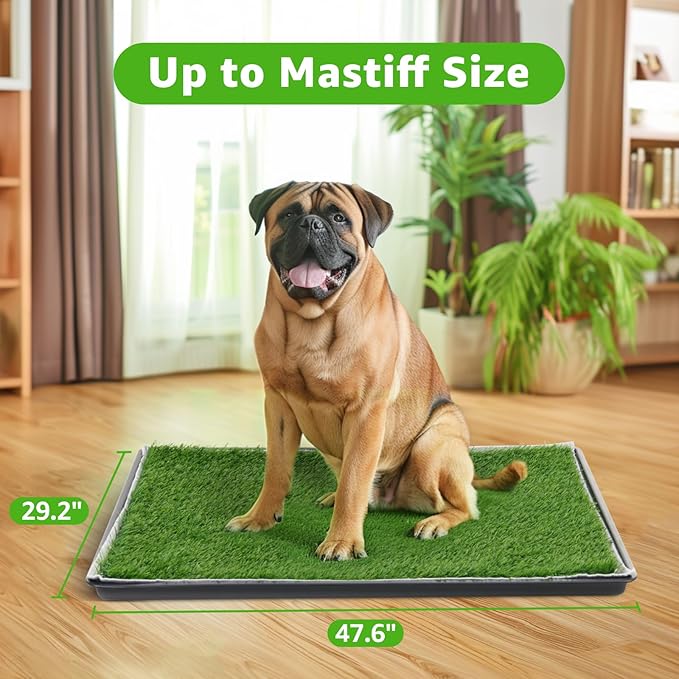 Dog Grass Large Potty Patch, Dog Litter Boxes Artificial Grass Bathroom Turf for Pet Training, Washable Puppy Pee Pad, Perfect Indoor/Outdoor Portable Potty Pet Loo (Potty system-47.6"x29.2")-PurrikoPets