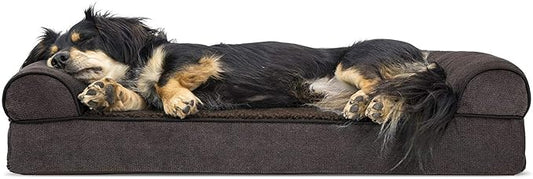 FurHaven Soft, Orthopedic Foam Sofa Dog Bed with Washable & Removable Cover - Sherpa/Chenille - Coffee, Dogs Up to 35 lbs - Medium-PurrikoPets