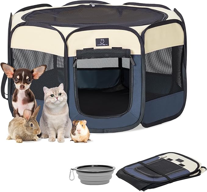 A4Pet Portable Dog Playpen for Small Dogs, 27" Foldable Small Pet Playpen for Puppy/Cat/Rabbit/Chick, Indoor Cat Playpen with Removable Zipper & Mesh Panel(11”W × 7.5”H)-PurrikoPets