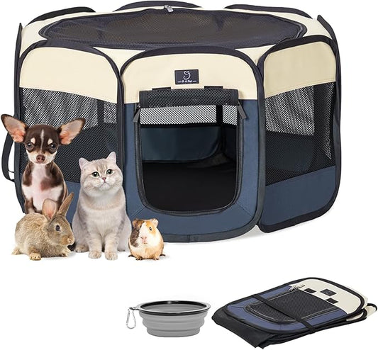 A4Pet Portable Dog Playpen for Small Dogs, 27" Foldable Small Pet Playpen for Puppy/Cat/Rabbit/Chick, Indoor Cat Playpen with Removable Zipper & Mesh Panel(11”W × 7.5”H)-PurrikoPets