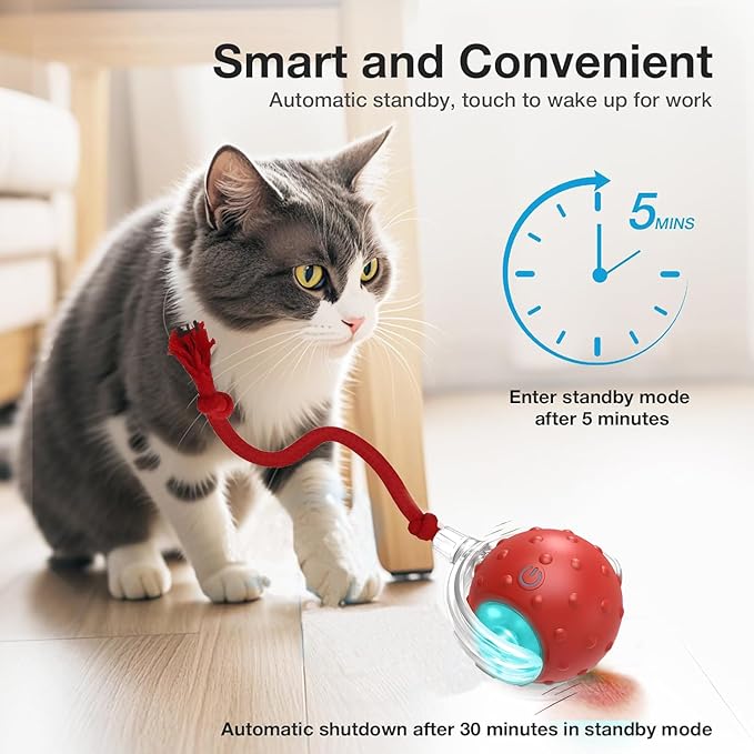 2-Pack Interactive Cat Toys Ball - 2025 New Gen with Smart Obstacle Avoidance,Bird Chirps & Auto Wake-Up,Includes 2 Speedy Tail 2.0 Ropes, Ideal Kitten Toys for Bored Indoor Cats (Red & Blue)-PurrikoPets