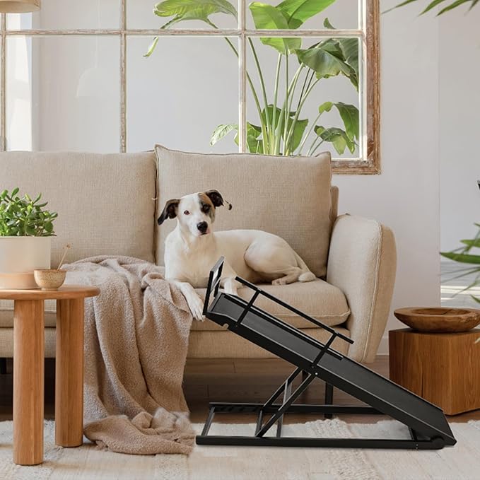 Dog Ramp, 5 Level Adjustable Wooden Folding Pet Ramp for Middle Bed, Couch,SUV-High Traction, Portable Paw Ramps for Small & Large Old Dogs & Cats - Furniture Quality-PurrikoPets