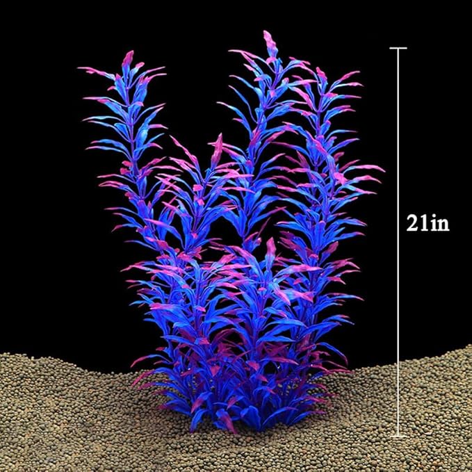DSkoiph 2 pcs Aquarium Decor Plastic Plants Extra Large 21 Inches Artificial Fish Tank Plants Tall Fish Tank Decorations Artificial Green Water Plants (Purple)-PurrikoPets