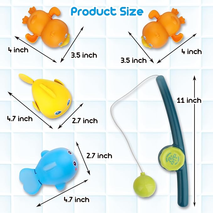 Dwi Dowellin Bath Toys for Toddlers, Magnetic Fishing Games Kids Bathtub Toys, Mold Free Wind-up Toys Swimming Fish Duck Whale Floating Water Toys for Kids Baby Infant-PurrikoPets