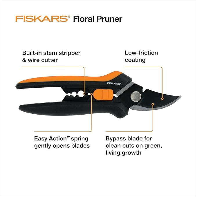 Fiskars Floral Pruning Shears - Plant Cutting Scissors/Garden Clippers For Deadheading and Working with Flowers - Black/Orange-PurrikoPets