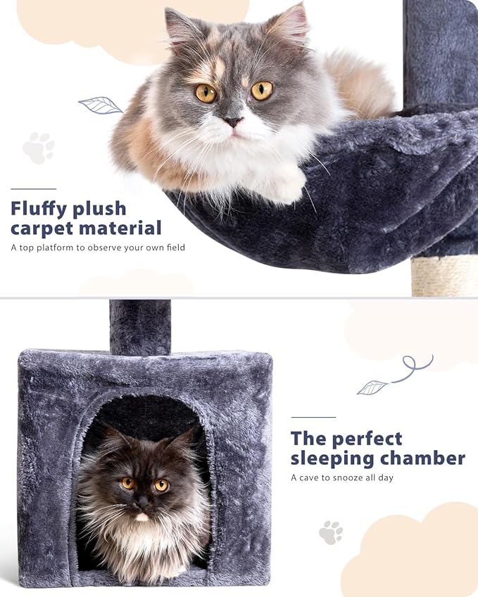Floor to Ceiling Cat Tree, 5-Tier Height (95-109 inches) - Adjustable Cat Climbing Tower with Sisal Scratching Posts, Cat Condo, Hammock, Platforms, and Hanging Balls-PurrikoPets