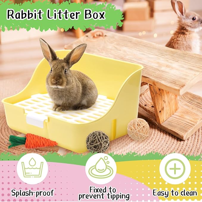 15 Pcs Rabbit Starter Kit Small Rabbit Litter Box Animal Grooming Kit Bunny Toys Bowl Blankets with Cleaning Set for Guinea Pig Accessories(Blue)-PurrikoPets