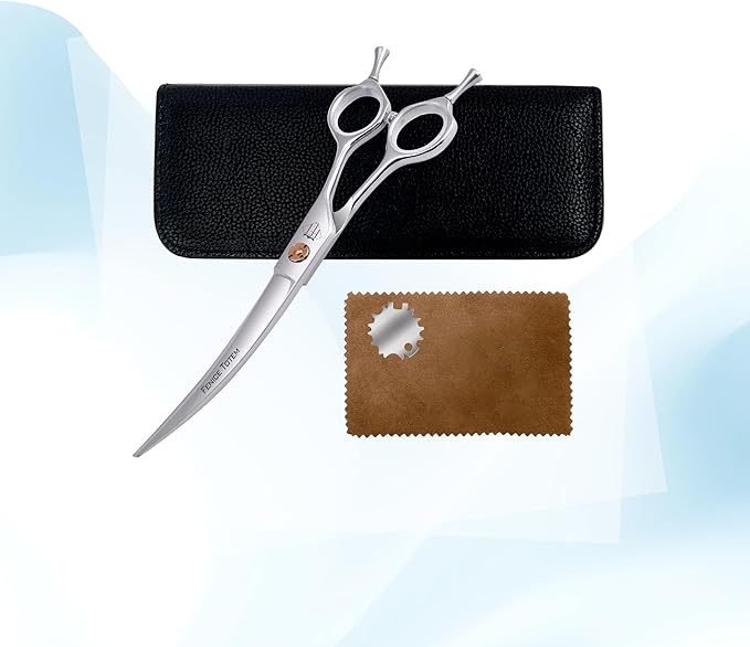 Dog Grooming Scissors: 7.0 inch Curved Pet Shears Made Of Japanese 440C Advanced Stainless Steel Professional Grooming Scissors for Dogs Cats and Other Pets-PurrikoPets
