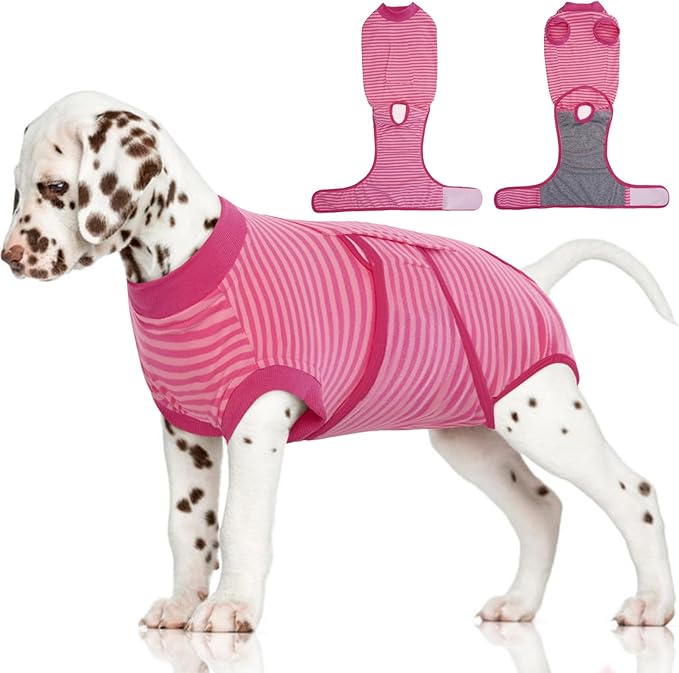 FUAMEY Recovery Suit for Dogs After Surgery,Soft Breathable Dog Bodysuit E-Collar & Cone Alternative Surgical Suit,Male Female Dog Neuter Spay Suits Anti Licking Wounds Onesie Rose Stripes S-PurrikoPets