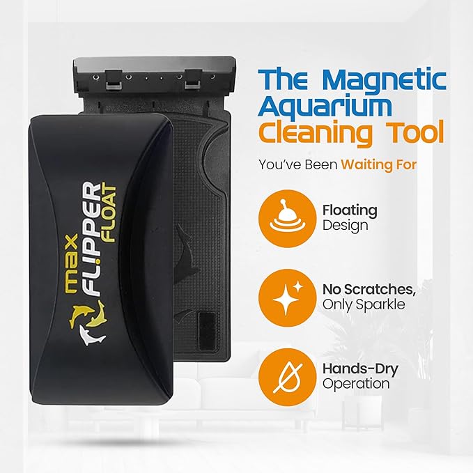 FL!PPER Flipper Cleaner Float - 2-in-1 Floating Magnetic Aquarium Glass Cleaner - Fish Tank - Scrubber & Scraper Aquarium Cleaning Tools – Fish Tank, Max-PurrikoPets