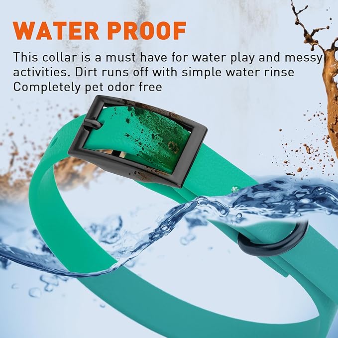 Dogline Biothane Waterproof Dog Collar Strong Coated Nylon Webbing with Black Hardware Odor- Proof for Easy Care Easy to Clean High Performance Fits Small Medium or Large Dogs, Teal-PurrikoPets