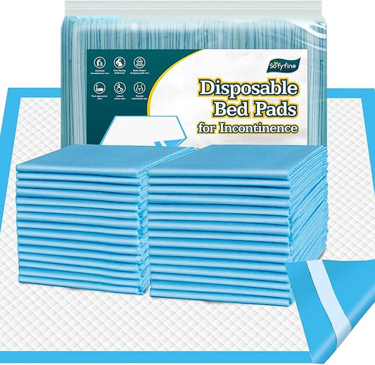 50 Count Bed Pads with Adhesive Strip 30"x36" Thicken Elderly Adults Incontinence Underpads Disposable, Heavy Duty Absorbent Chucks Waterproof, XL Extra Large Puppy Pee Training Pad-PurrikoPets