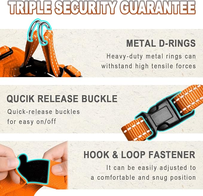 Dog Harness Step in Dog Vest Harness, Reflective Adjustable Puppy No Pull Harness Breathable Soft for Small and Medium Dogs Cats, Orange, S-PurrikoPets