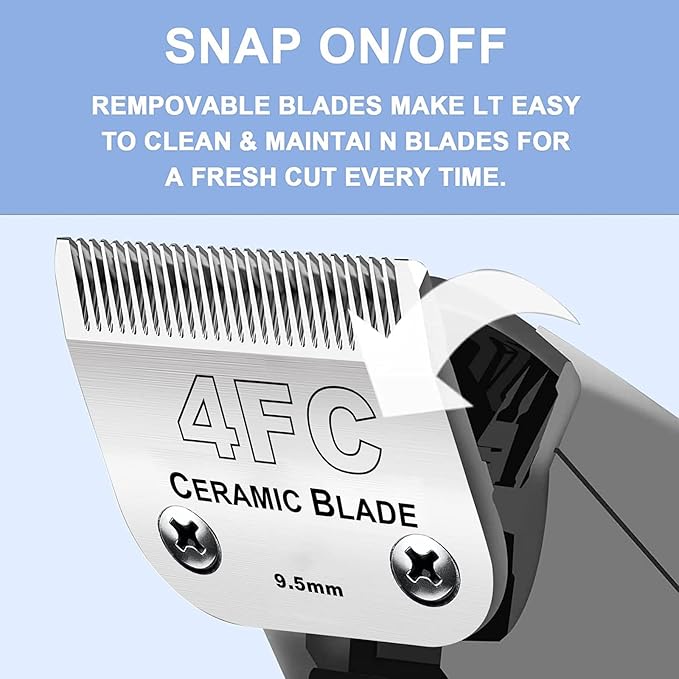 3PCS 4FC Blades Dog Grooming Clipper Replacement Blades Compatible with Andis Pet Clipper/Oster A5/Wahl KM Series Dog Clipper,Ceramic Blade & Stainless Steel Blade-PurrikoPets