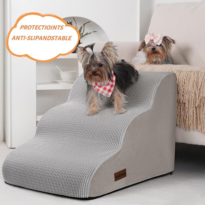 3-Step Dog Ramp and Stairs for Sofa and Chair - Non-Slip Sturdy Pet Steps for Small Dogs and Cats,15.7" H,Light Grey-PurrikoPets