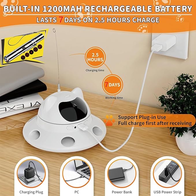 3-in-1 Cat Laser Toy & Interactive Automatic Motion-Activated Kitten Toy – 6 Holes Whack-A-Mole Feather & Moving Ambush Fun – USB Rechargeable, Apply to – Indoor Exercise for Cats of All Breeds-PurrikoPets