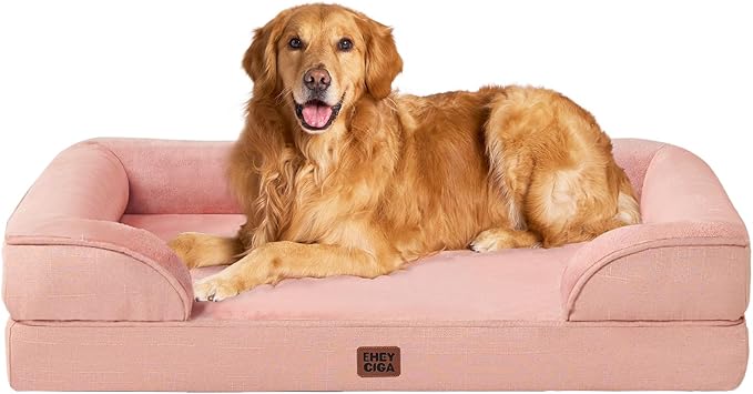 EHEYCIGA Orthopedic Dog Beds for Extra Large Dogs, Waterproof Memory Foam XL Pet Bed with Sides, Non-Slip Bottom and Egg-Crate Foam Big Dog Couch Bed with Washable Removable Cover, Dusty Pink-PurrikoPets