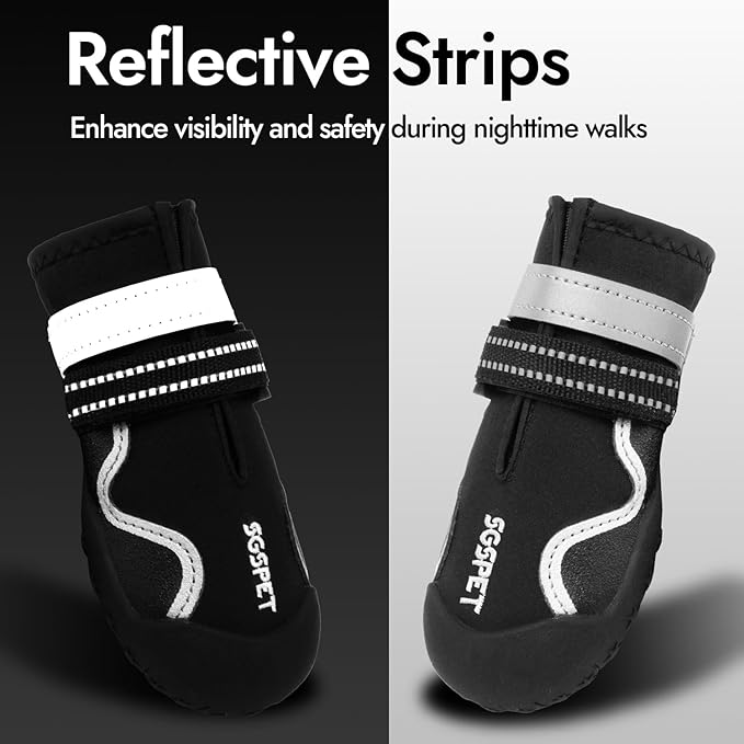 Dog Shoes for Large Dogs, Medium Dog Boots Paw Protectors for Winter Snowy Day, Summer Hot Pavement, Waterproof in Rainy Weather, Outdoor Walking, Indoor Hardfloors Anti Slip Sole (Black5#)-PurrikoPets