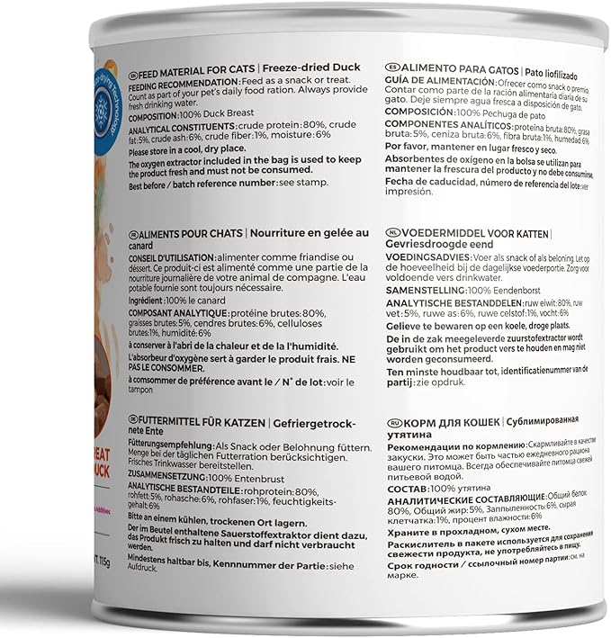 Freeze Dried Cat Treats - 100% Duck Breast Grain Free Raw - Natural Balance Limited Ingredient High Protein Cat Snack 115g/4.1oz - Picky Eater Challenger-PurrikoPets