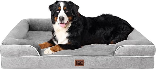 EHEYCIGA Orthopedic Dog Beds for Extra Large Dogs, Waterproof Memory Foam XXL Pet Bed with Sides, Non-Slip Bottom and Egg-Crate Foam Big Dog Couch Bed with Washable Removable Cover, Grey-PurrikoPets